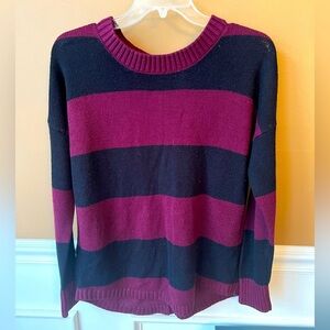 AB Studio Womens Striped Crewneck Sweater with Buttons Down Back Size Small